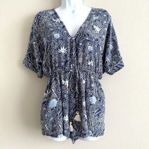Beachgold Blue Floral Romper Womens Medium Resortwear Beach Vacation Travel Boho